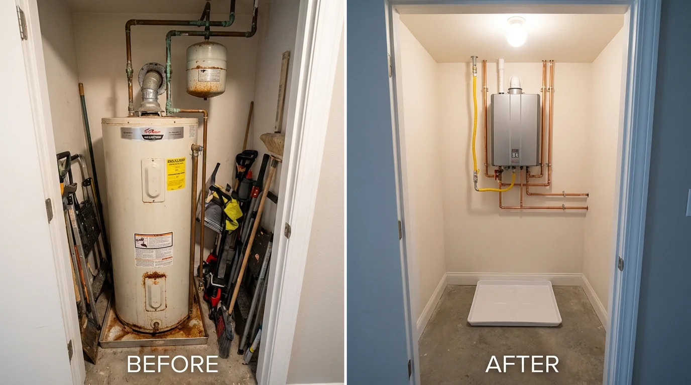 Tank water heater versus wall-mounted tankless unit comparison for Spirit Lake, ID homeowners